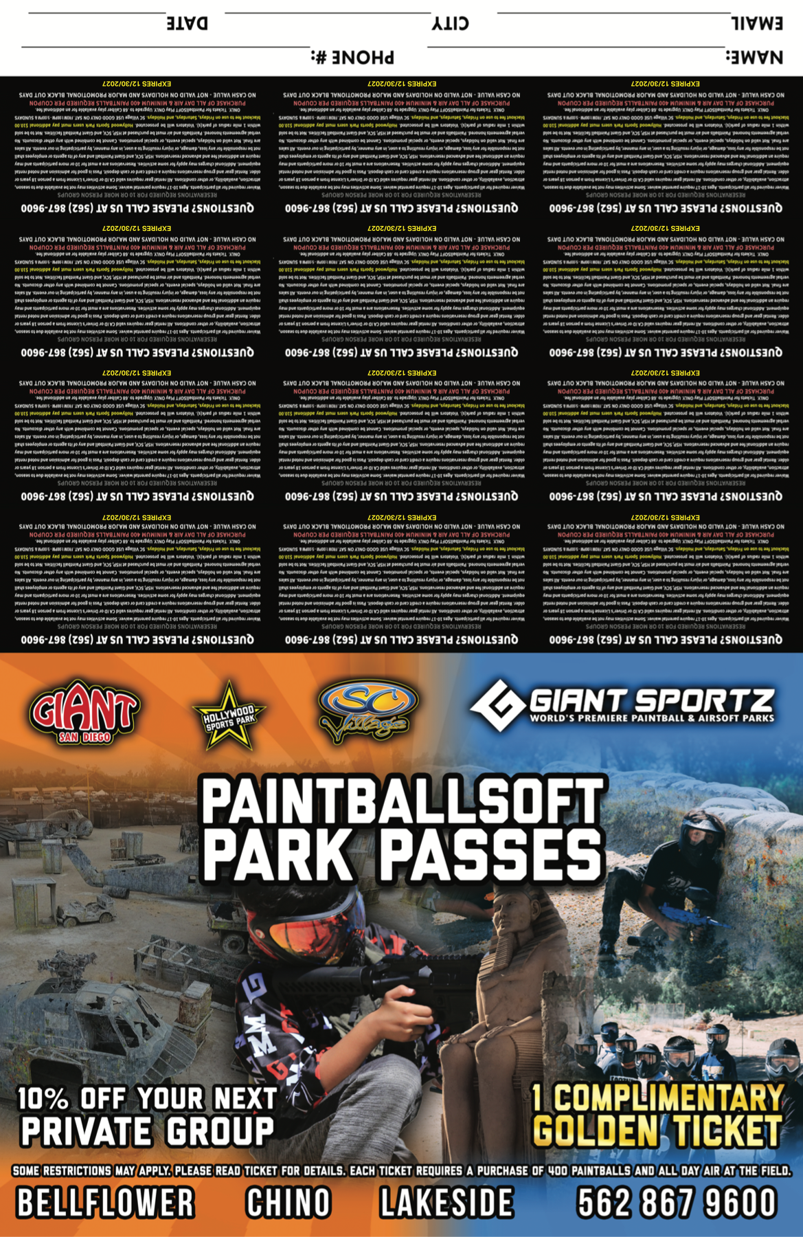 Full digital $70 park pass sheet front